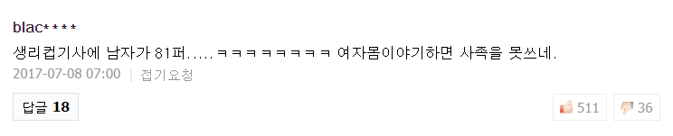 생리컵 기사 남자 댓글 수준.jpg (혐오주의) | 인스티즈