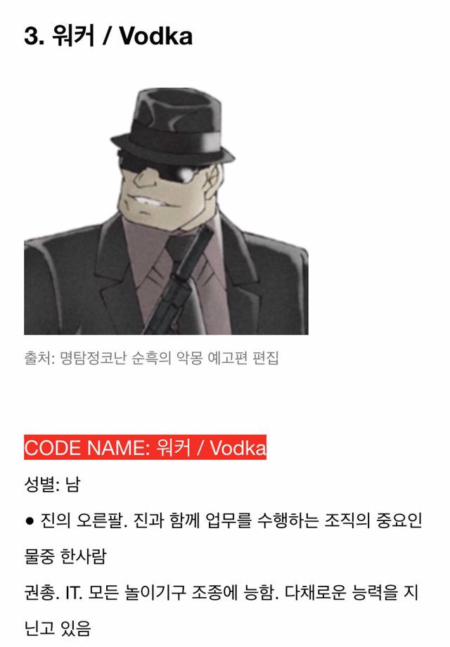 명탐정코난 검은조직 멤버들 정리 | 인스티즈